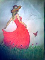 Beauty In Red - Pencil Color Paintings - By Prakash Prajapati, Pencil Color Painting Artist