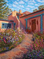Taos Courtyard Garden - Oil Paintings - By Johanna Girard, Impressionism Painting Artist