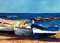 Barcas En Calella De Palafrugell - Oleo Paintings - By Alejandro Cabeza, Landscape Painting Artist