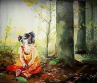 Alone In The Forest - Oil On Canvas Paintings - By Cublesan Maria Doina, Expressionism Painting Artist