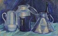 Blue Still Life - Acrylic Paint On Thick Latex P Paintings - By Maria Evestus, Acrylics Still Life Painting Artist