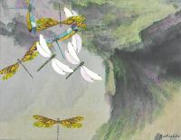 Flying Insects - Dragonflies In The Clouds - Mixed Media