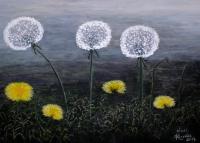Dandelion Family - Acrylic On Canvas Paintings - By Judy Kirouac, Realism Painting Artist