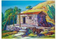 Barn In Orgov Village - Oil On Canvas Paintings - By Arthur Khachar, Impressionism Painting Artist