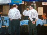 Waiters Of Mulberry Street---  Sold - Oil On Canvas Paintings - By Leslie Dannenberg, Realism Painting Artist