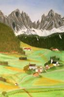 Northern Italy Farm Village At Dolomite Alps - Oil On Canvas Paintings - By Leslie Dannenberg, Realism Painting Artist