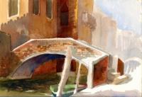Brick Bridge - Venice Italy - Watercolor Paintings - By Dave Barazsu, Realisic Painting Artist