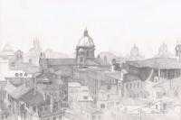 Rooftops - Rome Italy - Pencil Drawing Drawings - By Dave Barazsu, Realisic Drawing Artist