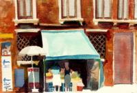 Street Shopping Venice Italy - Watercolor Paintings - By Dave Barazsu, Impressionism Painting Artist